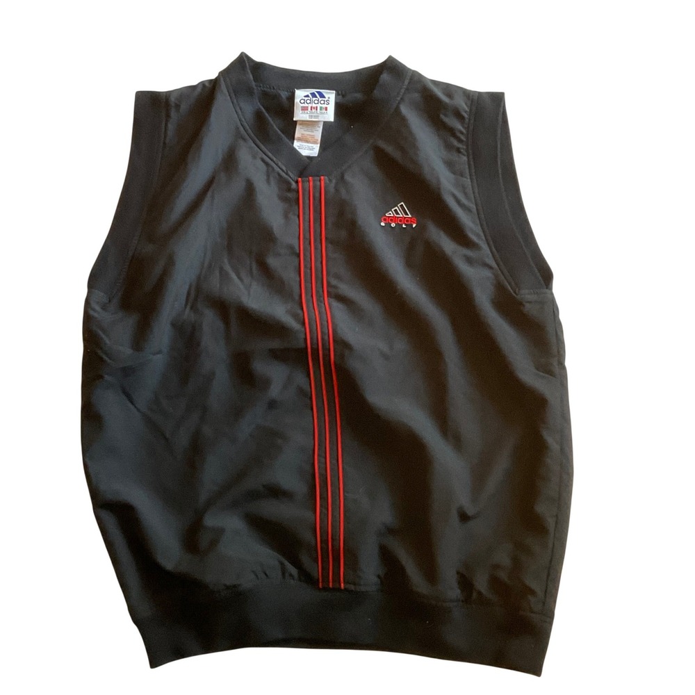 Vtg 90's Adidas retro men's golf sports vest black red 3 stripes V neck Large